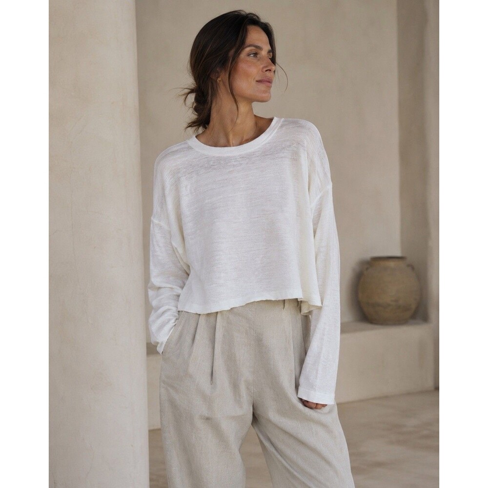 Shirin Guild 100% Linen Top UK White Boxy Oversized Long Sleeve Made in England